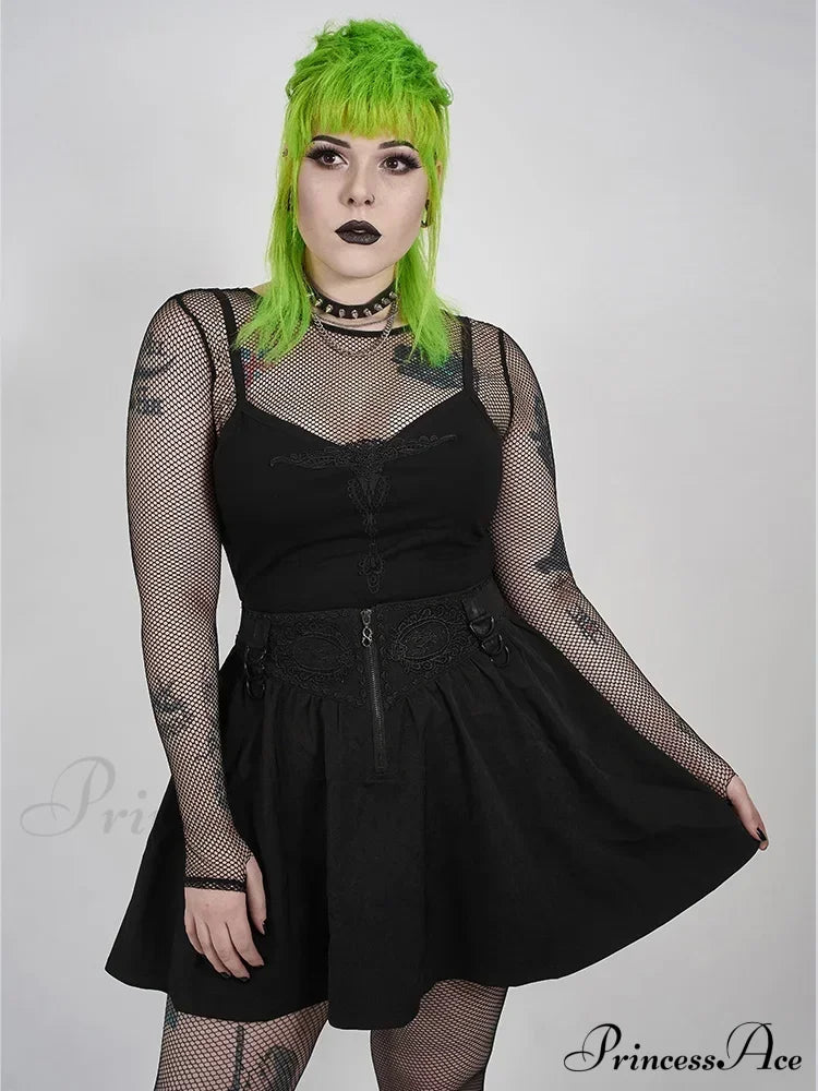 Women’s Gothic Metal Ghost Pendant Thorn Desire Decal Daily Casual High Waist Club Mini Skirt