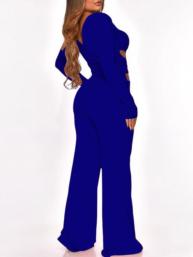 Long Sleeve Cut-Waist Skinny Jumpsuit - Fashionpara
