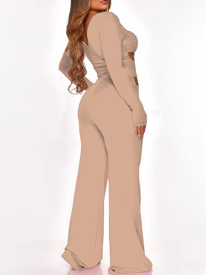 Long Sleeve Cut-Waist Skinny Jumpsuit - Fashionpara