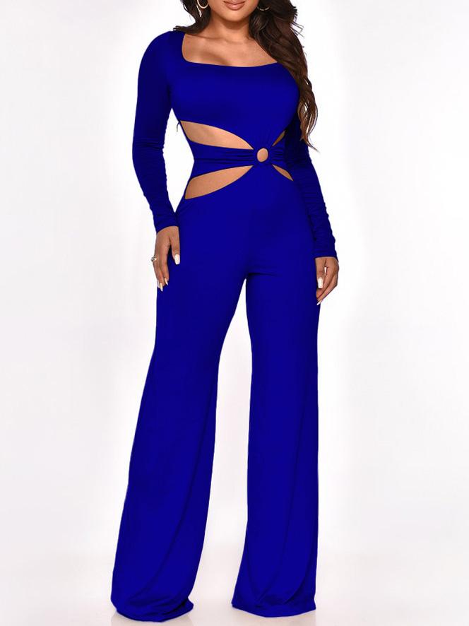 Long Sleeve Cut-Waist Skinny Jumpsuit - Fashionpara