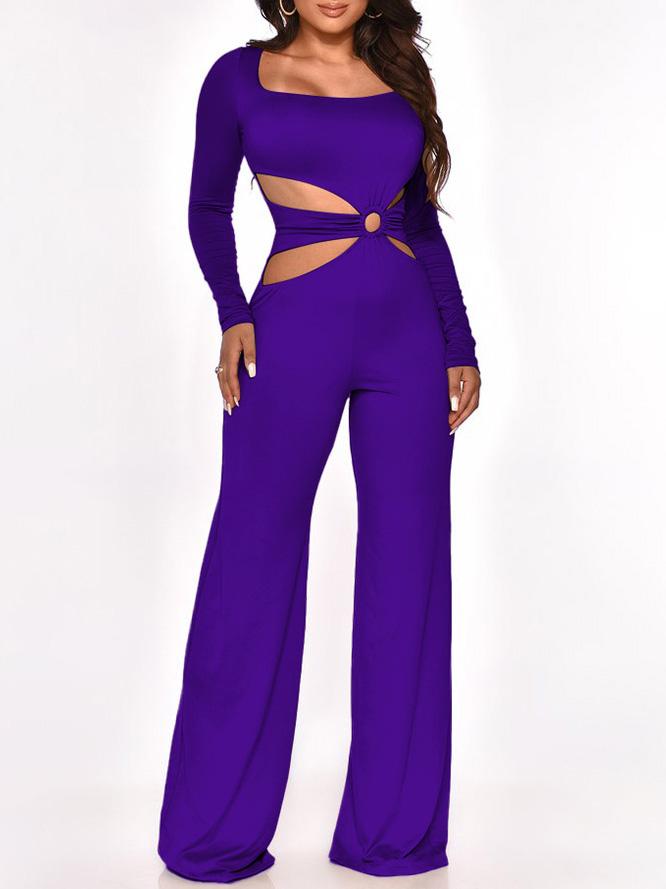 Long Sleeve Cut-Waist Skinny Jumpsuit - Fashionpara