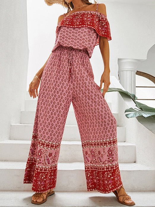 Sling Off Shoulder Print Wide Leg Jumpsuit Fashionpara