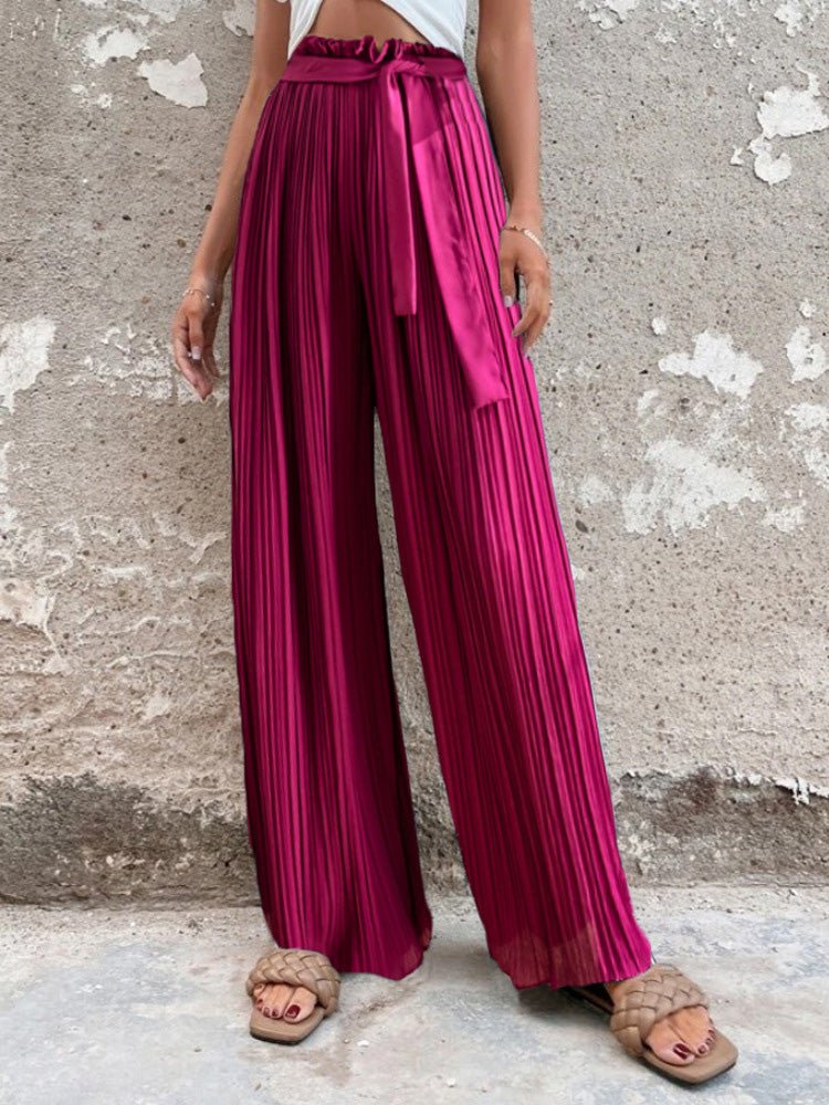 Pants Pleated Tie High Waist Straight Wide Leg Pants