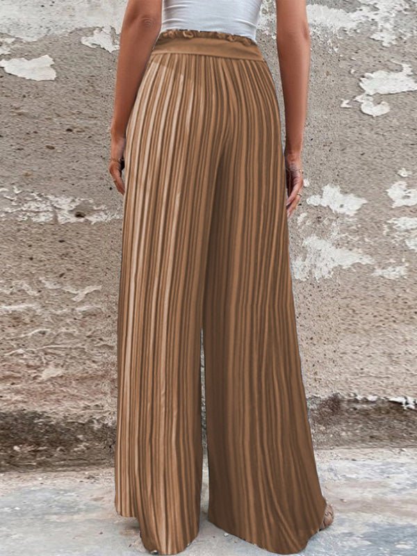 Pants Pleated Tie High Waist Straight Wide Leg Pants
