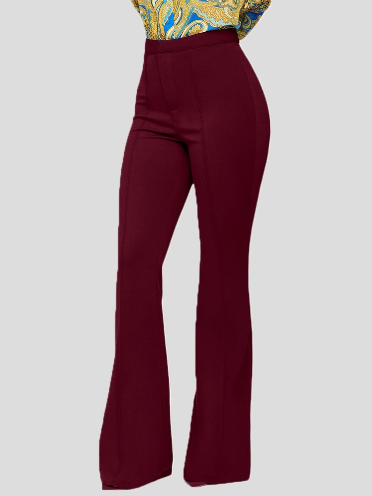 Pants Solid Slim High Waist Flared Pants
