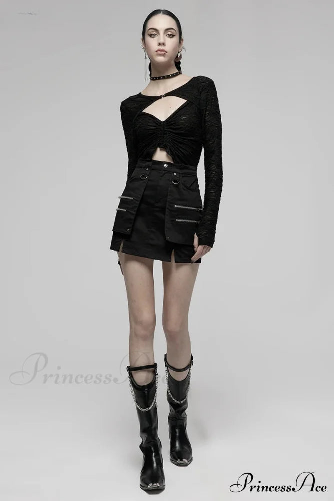 Women’s Style Metal Rivets Heavy Industrial Mini Gothic Daily Casual Fashion Sexy Black Skirt