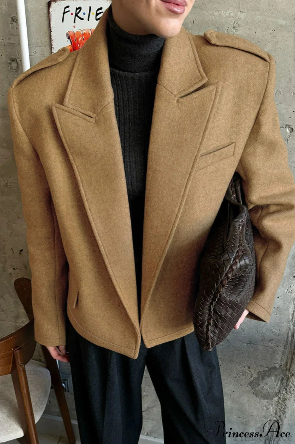 Wool Blazer Chic Warm Coat Khaki / S