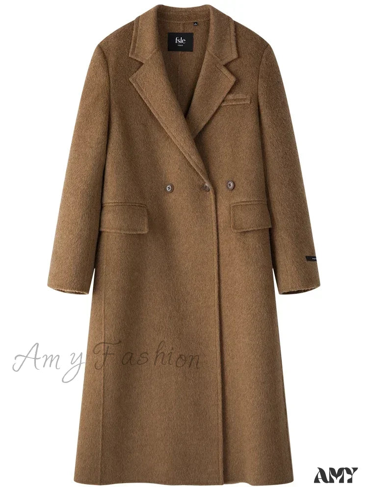 Wool Front Shoulder Long Notched Collar Double-sided Coat 3