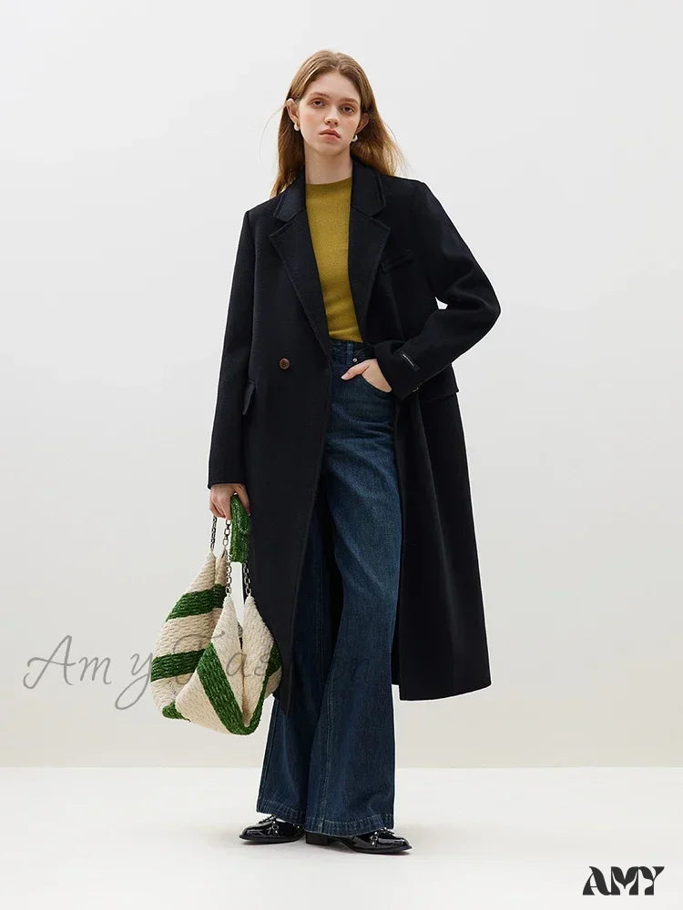 Wool Front Shoulder Long Notched Collar Double-sided Coat 2