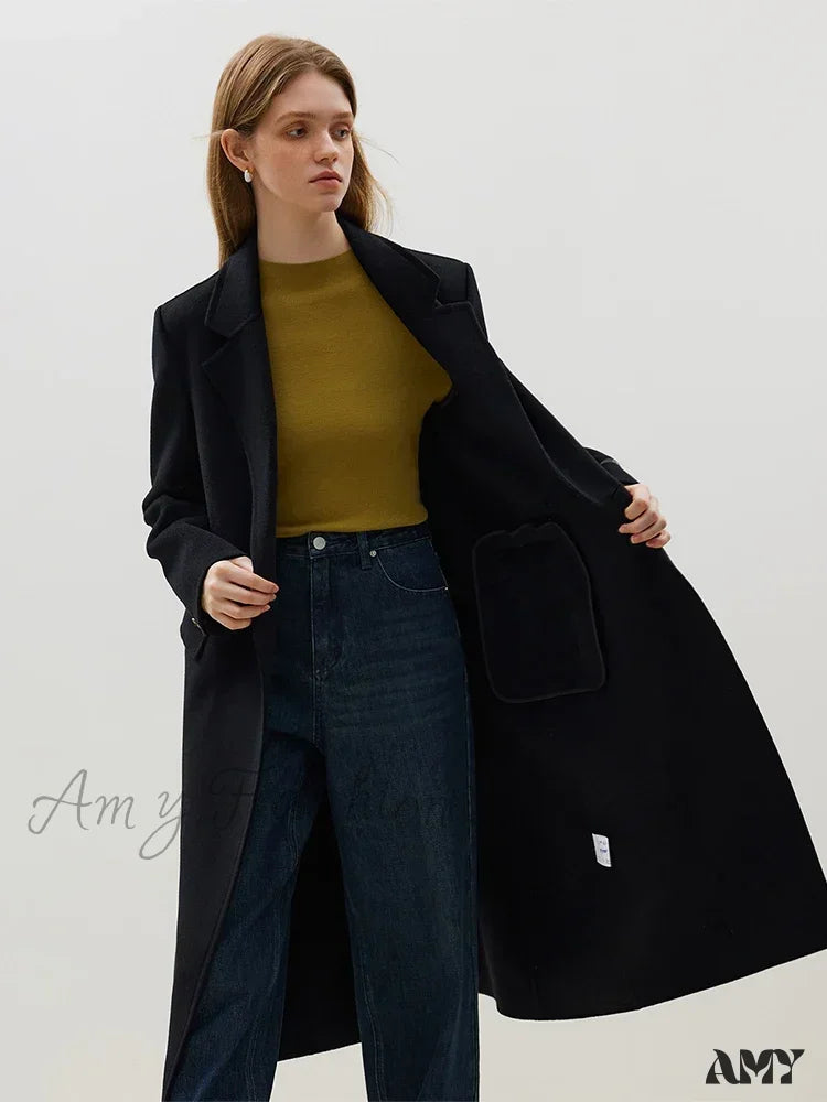 Wool Front Shoulder Long Notched Collar Double-sided Coat 5
