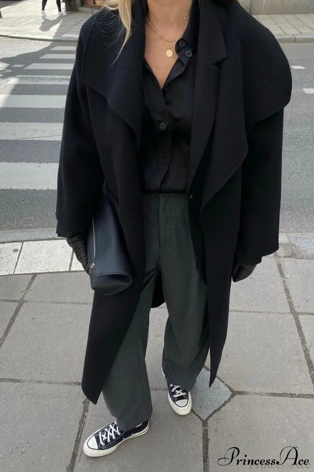 Woolen Tweed Mid-Length Overcoat for Professional Style