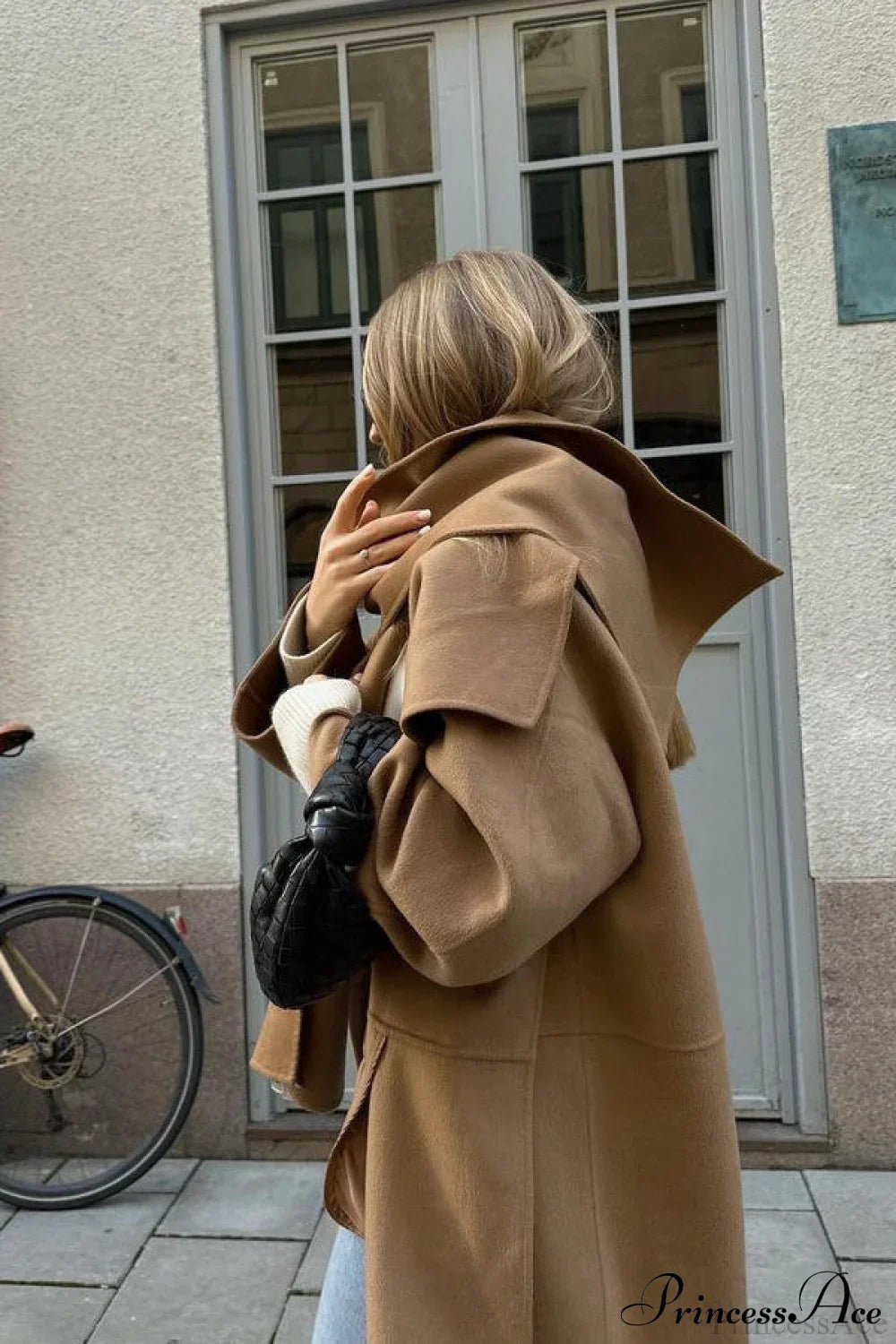 Woolen Tweed Mid-Length Overcoat for Professional Style