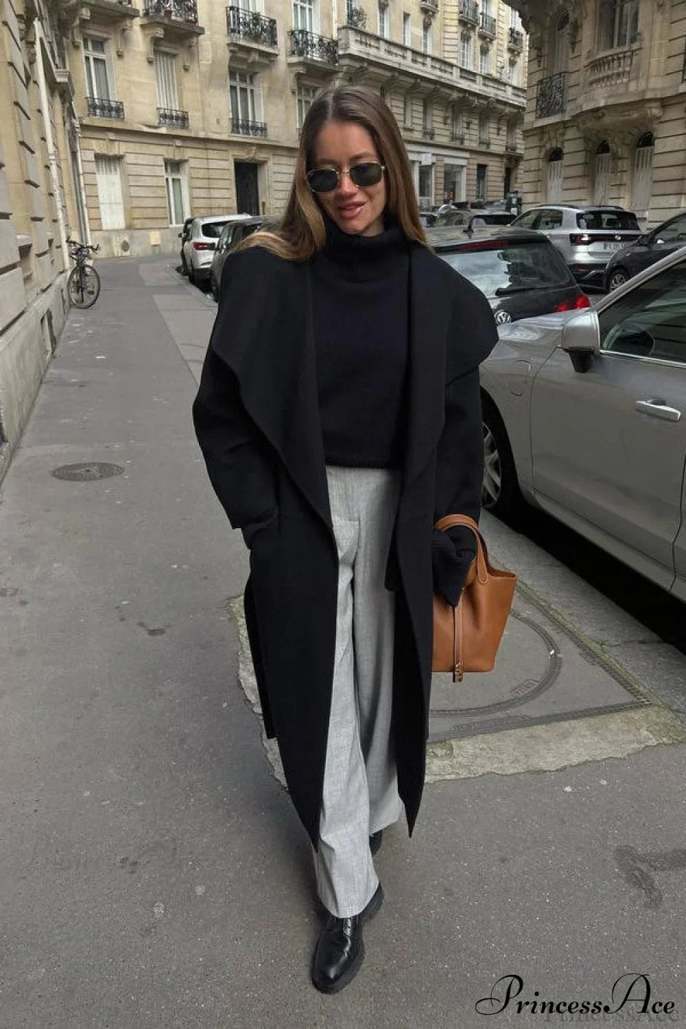 Woolen Tweed Mid Length Work Overcoat Black / S