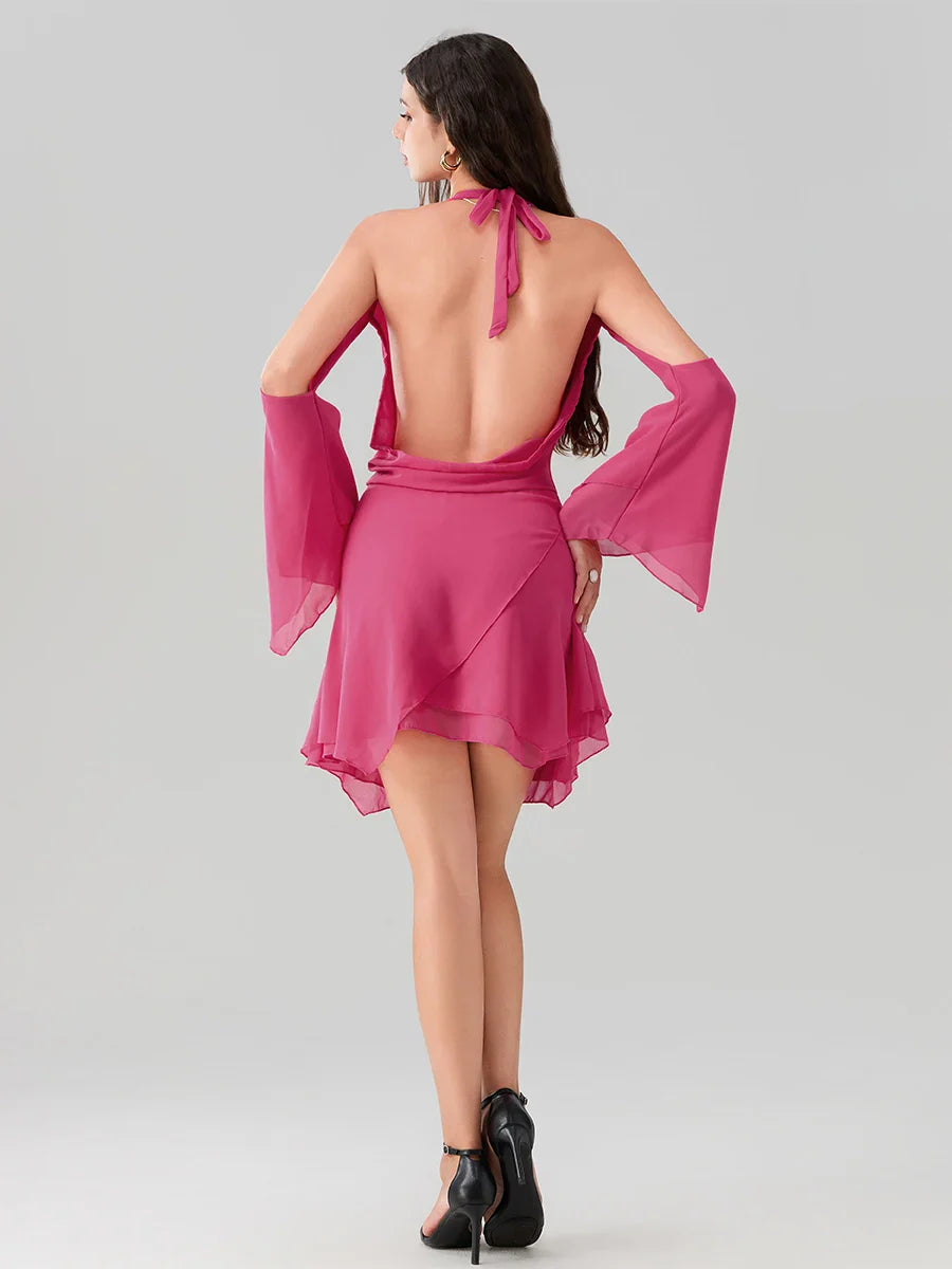 Halter Tie-Up Cowl Neck Mini Dress