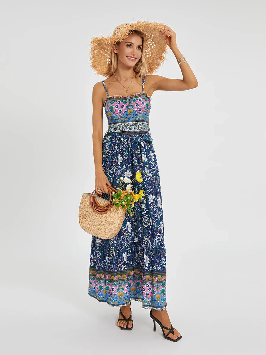 Floral Print Strappy Smocked Tiered Maxi Dress 4
