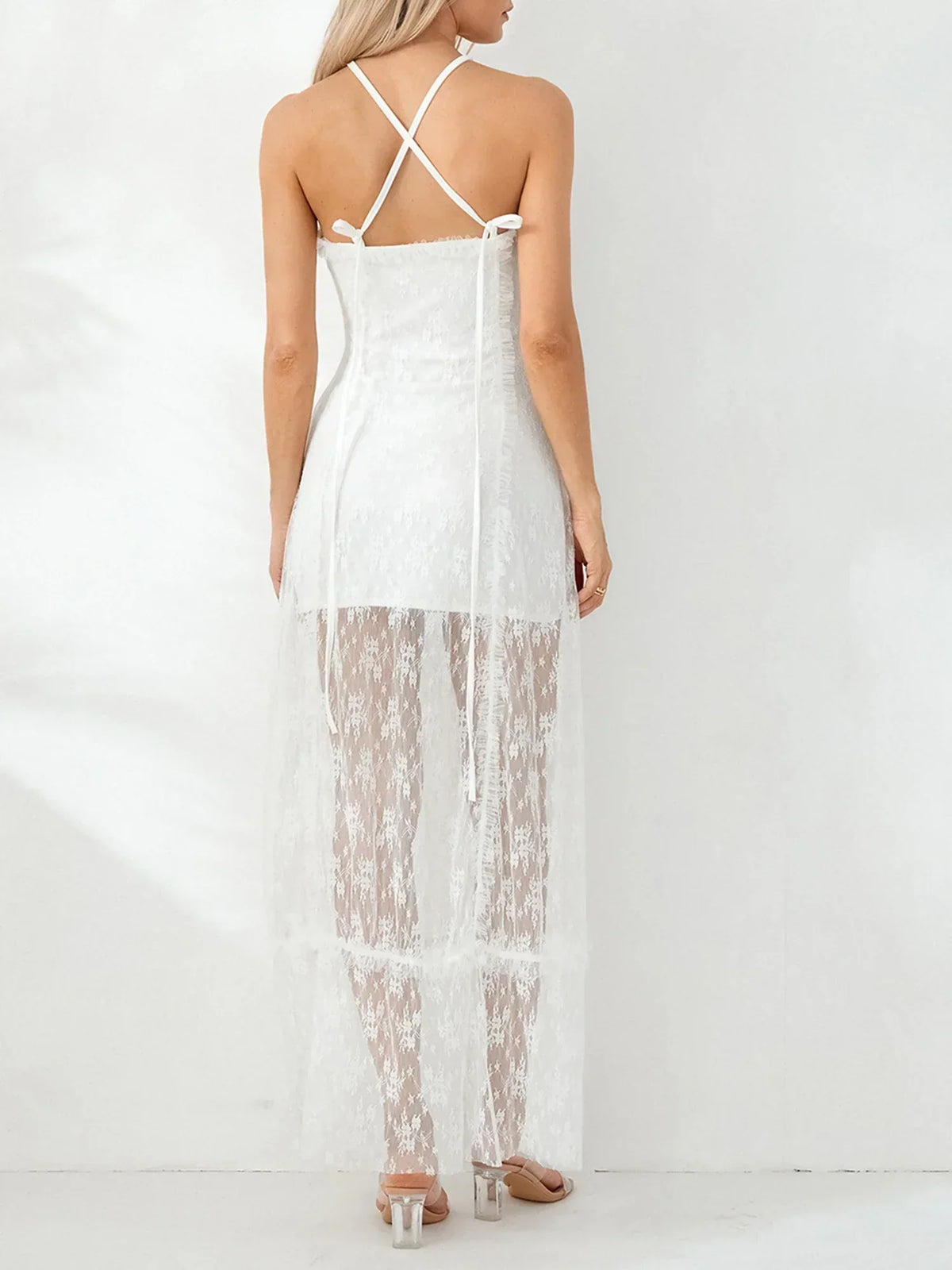 Lace Keyhole Strapless Sheer Maxi Dress 6