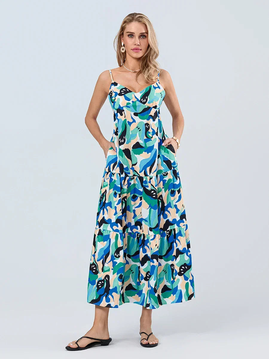 Abstract Print Sleeveless Tiered Maxi Dress 5