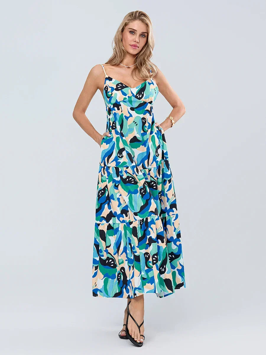 Abstract Print Sleeveless Tiered Maxi Dress 3