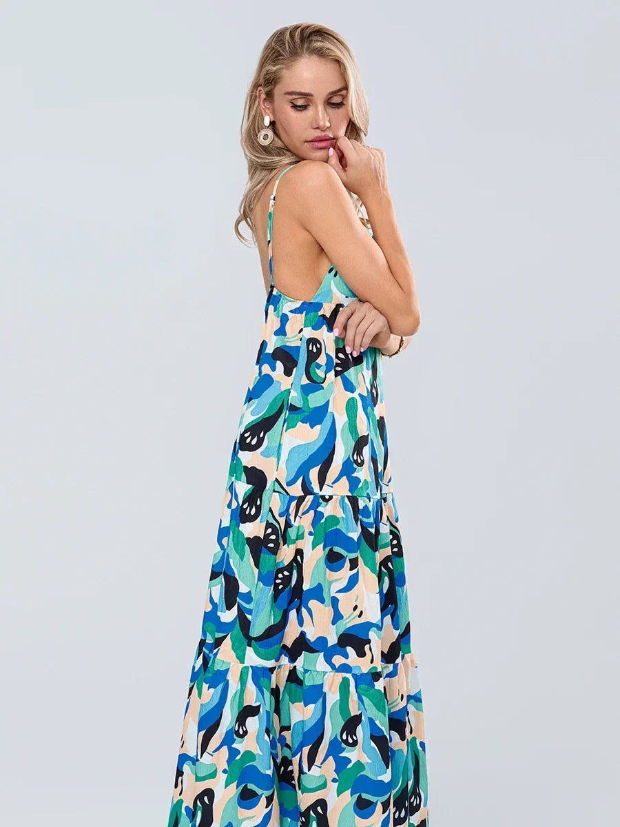 Abstract Print Sleeveless Tiered Maxi Dress 4