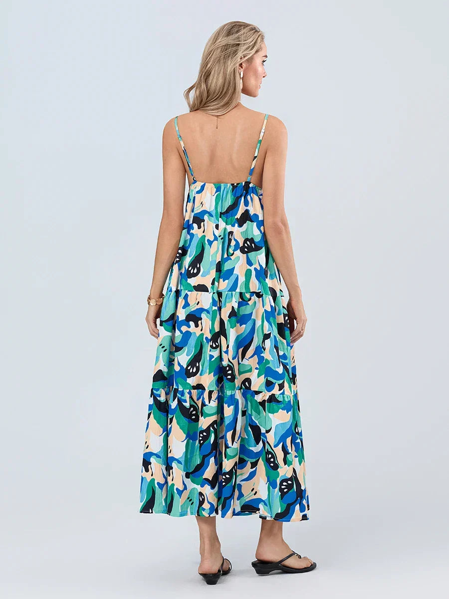 Abstract Print Sleeveless Tiered Maxi Dress 6