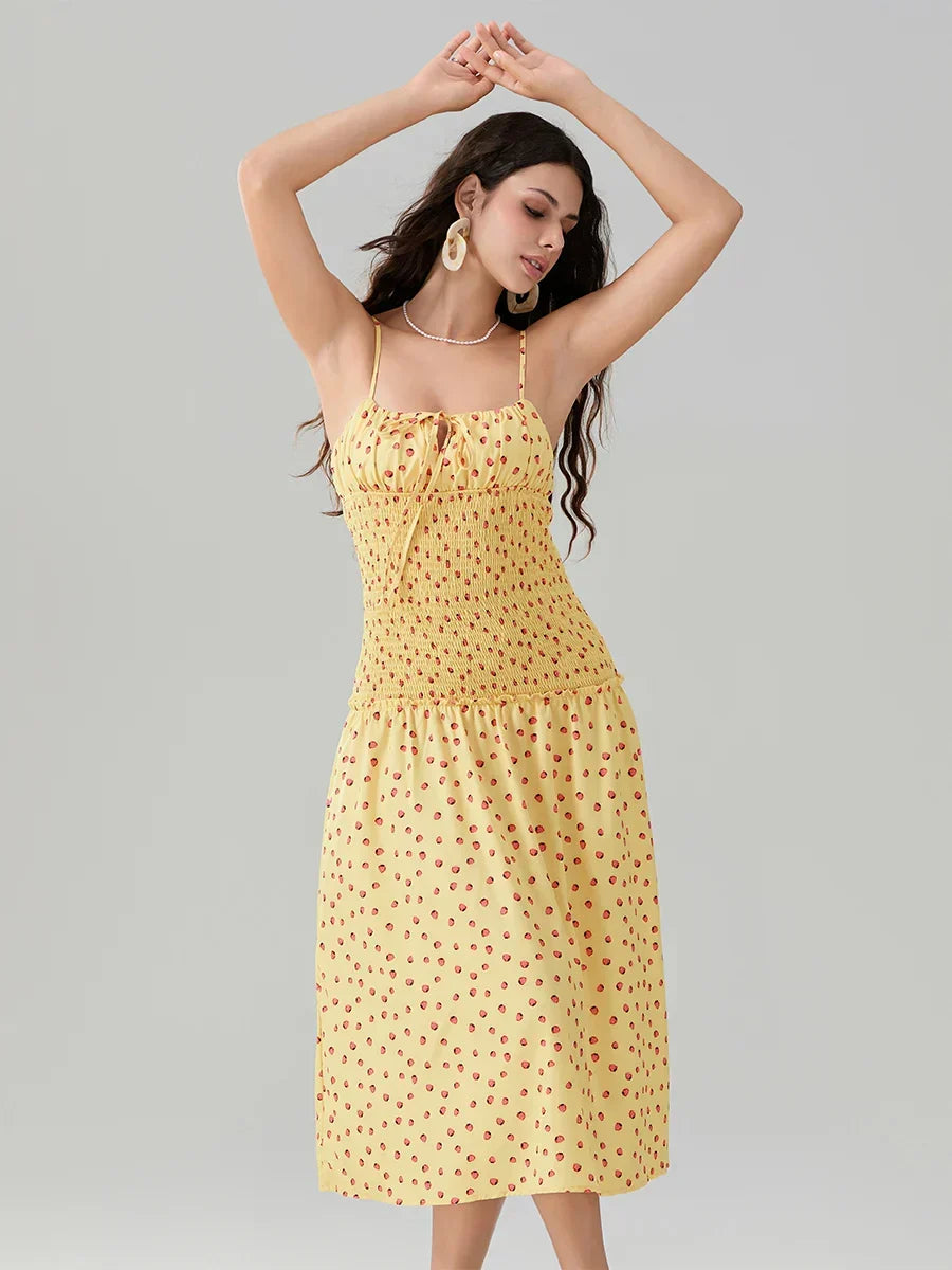 Floral Print Square Neck Smocked Tiered Midi Dress