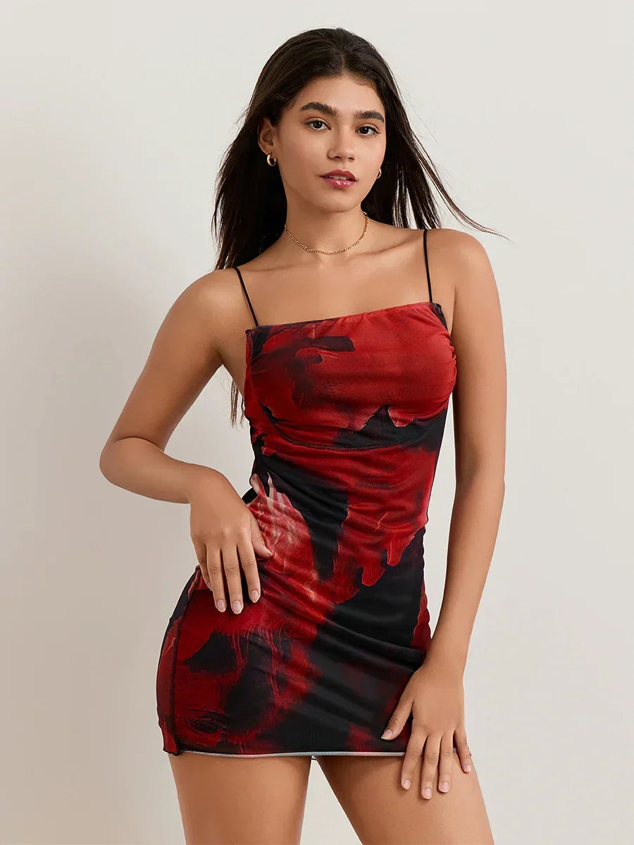 Abstract Print Cowl Neck Sleeveless Bodycon Mini Dress 2