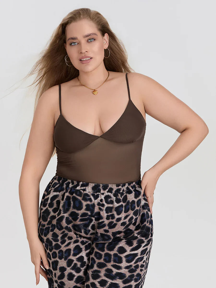 Sheer Mesh Backless Spaghetti Strap V-neck Crop Top