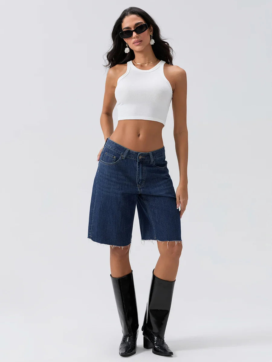 Blue Wide-Leg Denim Short