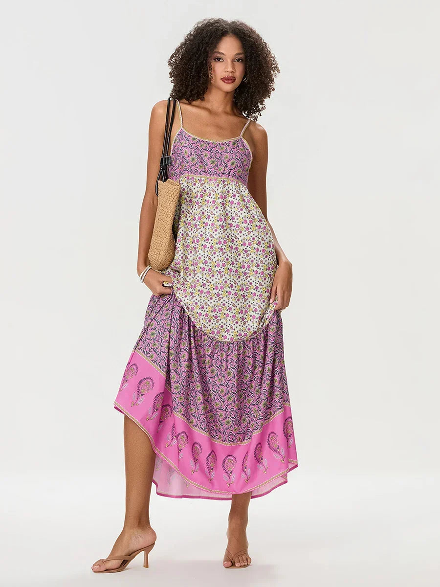 Floral Print Spaghetti Strap Tiered Maxi Dress