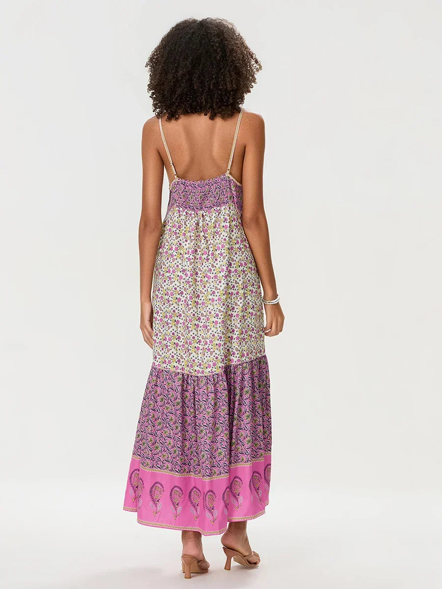 Floral Print Spaghetti Strap Tiered Maxi Dress