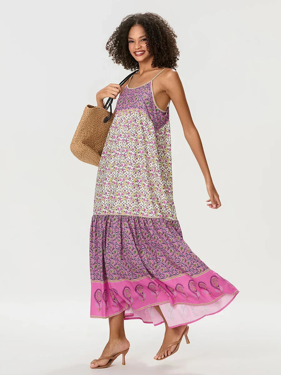 Floral Print Spaghetti Strap Tiered Maxi Dress
