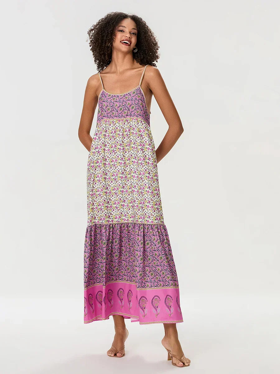 Floral Print Spaghetti Strap Tiered Maxi Dress