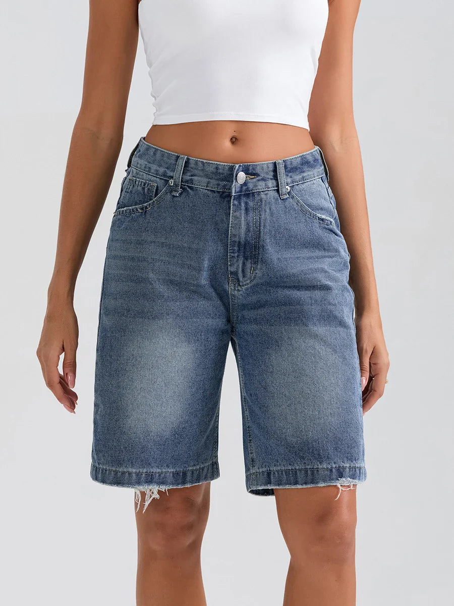 Ripped Button Denim Casual Short