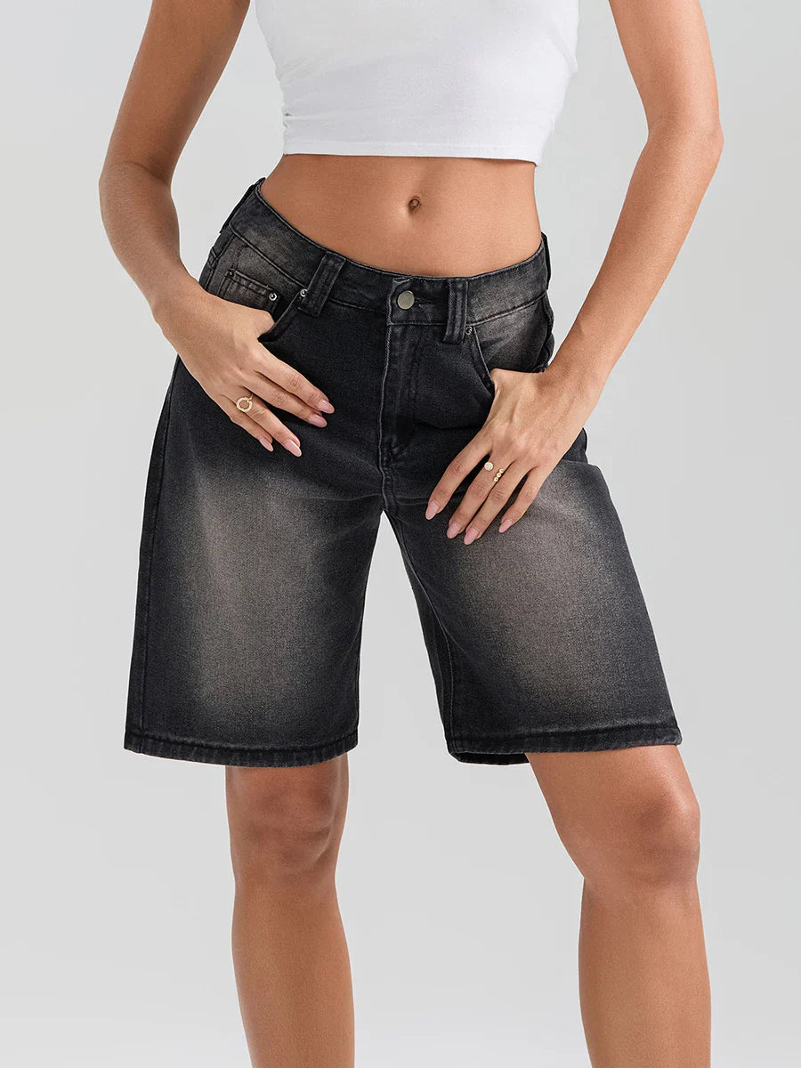 Knee-Length Button Denim Short