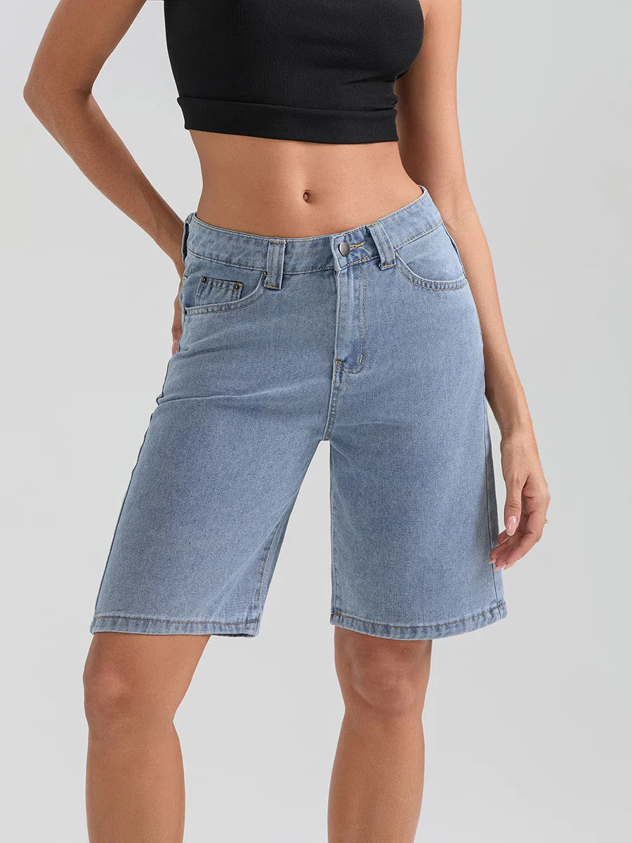 Knee-Length Button Denim Short