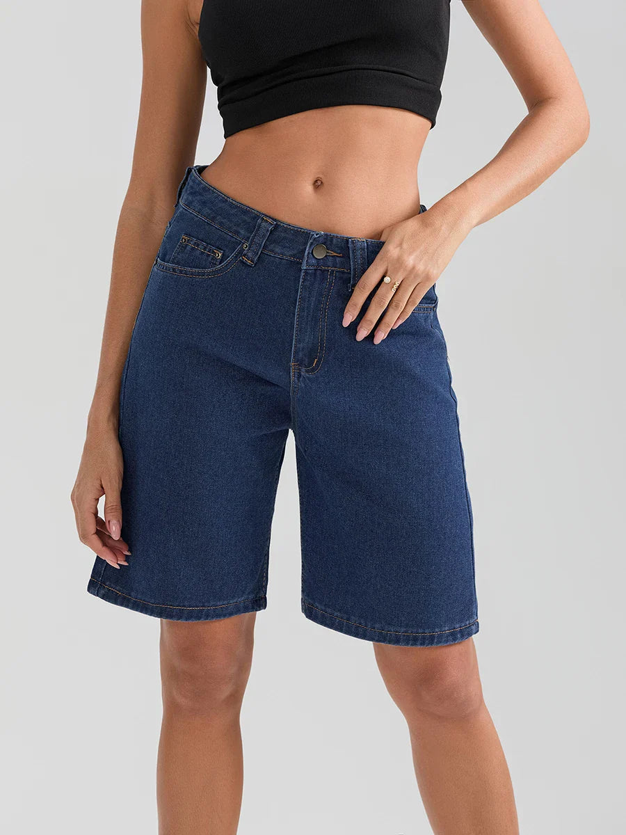Knee-Length Button Denim Short