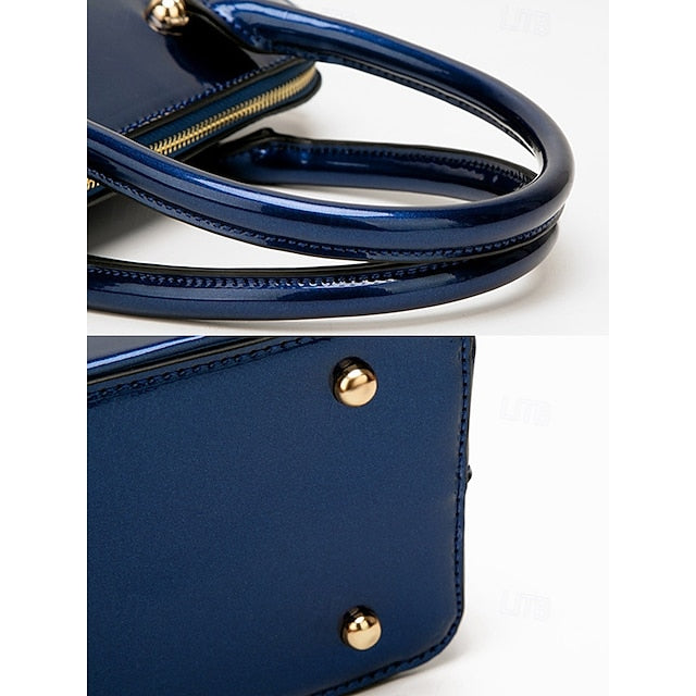 Tote Leather Bag Patent - Green Elegant Shiny