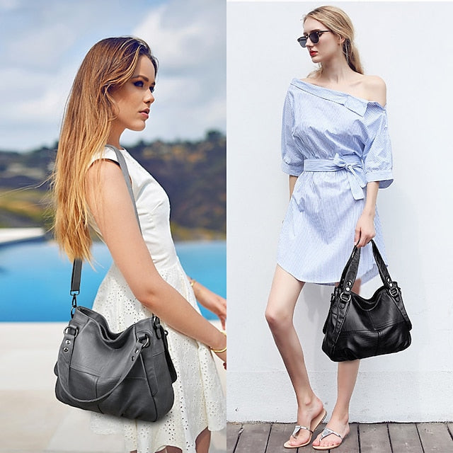 Bag Burgundy Faux Large Leather Shoulder