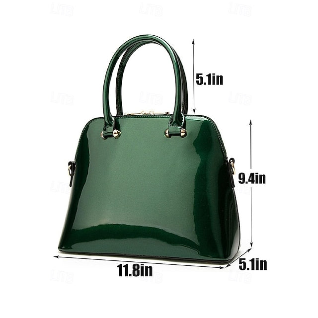 Tote Leather Bag Patent - Green Elegant Shiny