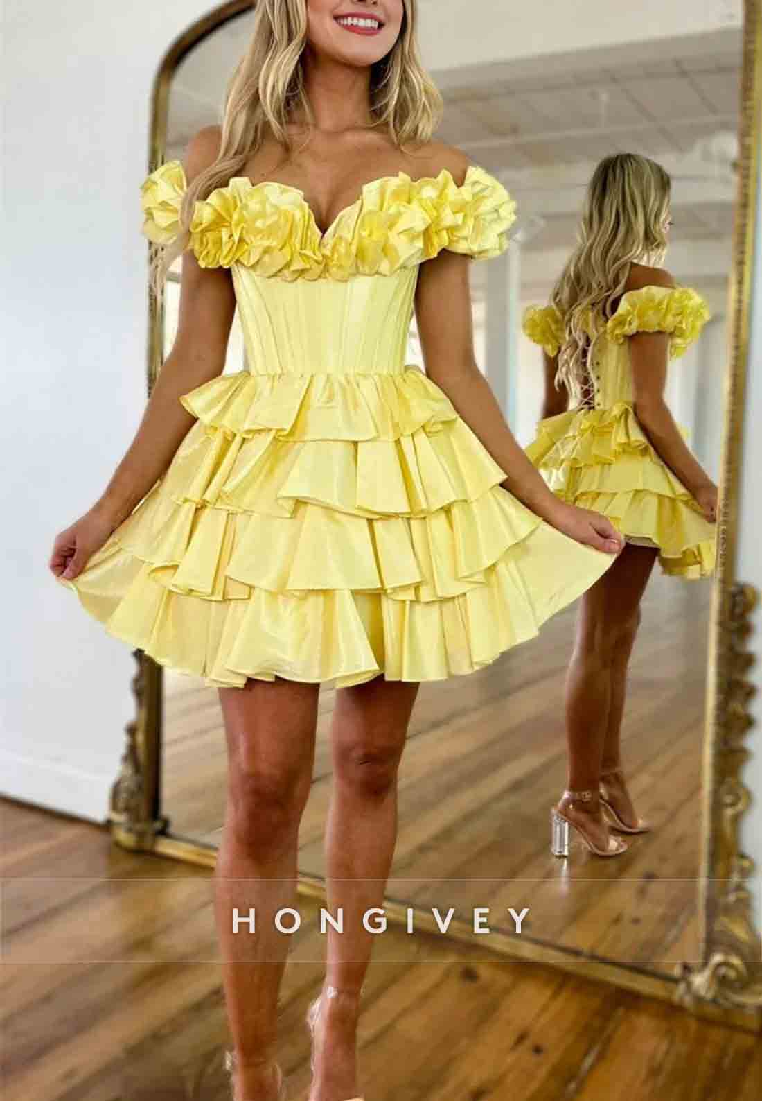 Crisscross Back Ruched Off the Shoulder Princess Short Homecoming Dresses