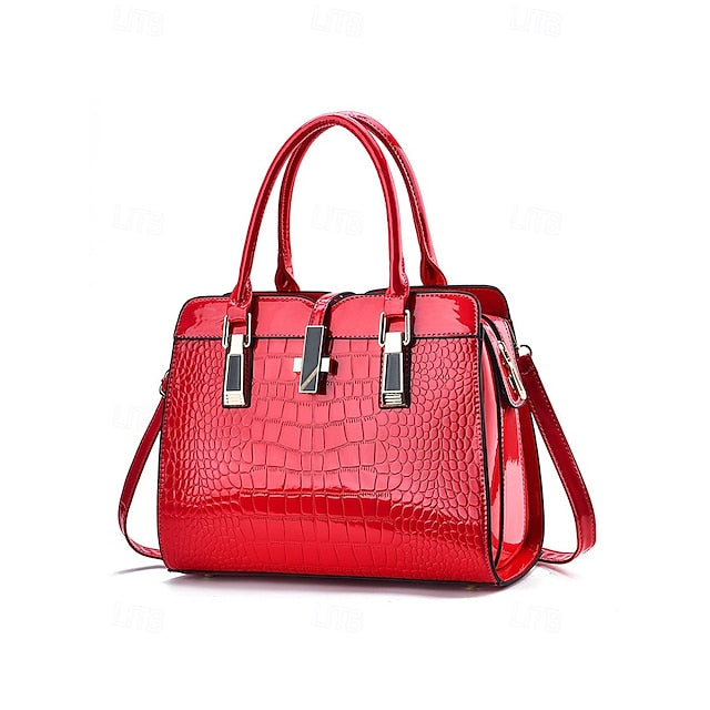 Faux - Croc Patent Handbag Leather Burgundy