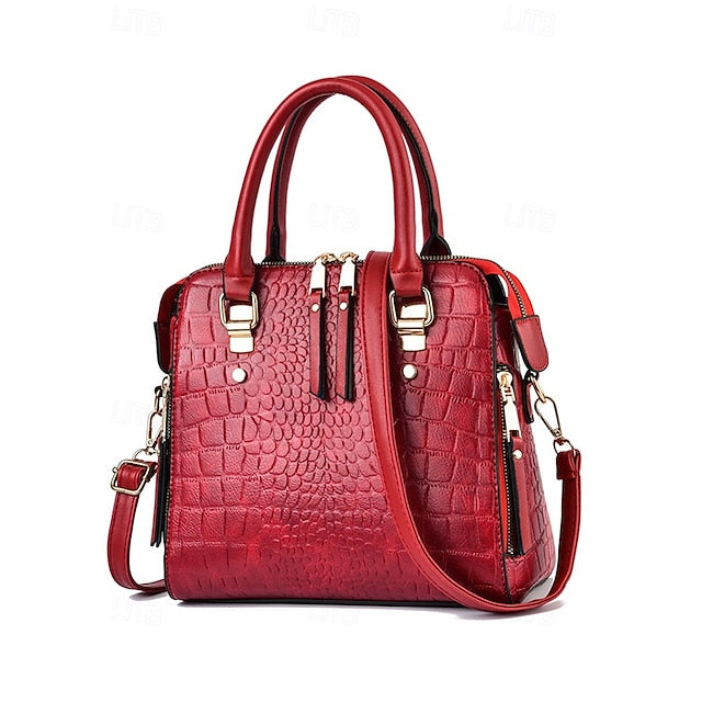 Crocodile Handbag with Leather Faux Tassel Pattern