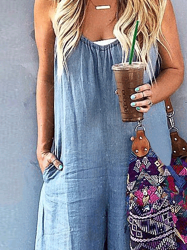 Loose Sling Pocket Wide-Leg Jumpsuit - Fashionpara