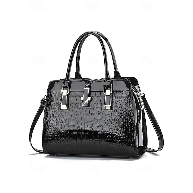 Faux - Croc Patent Handbag Leather Burgundy