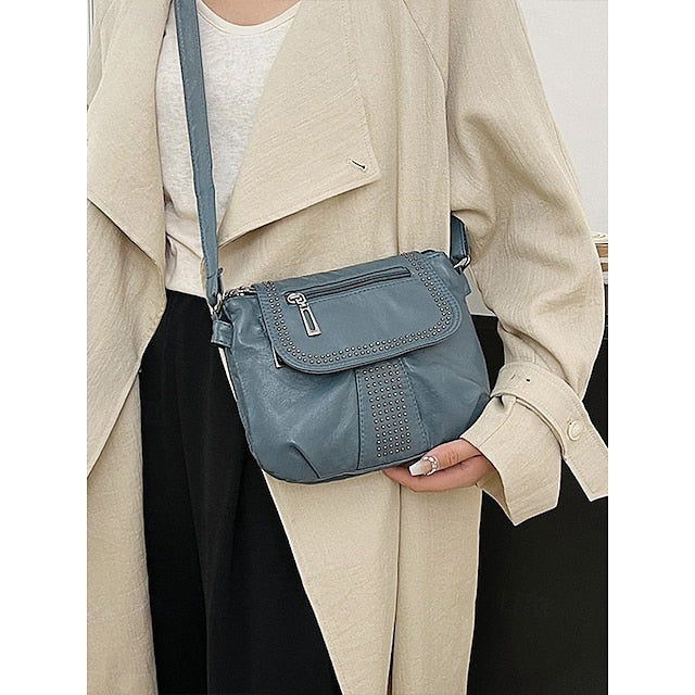 with Faux Bag Leather Brown Crossbody Studded