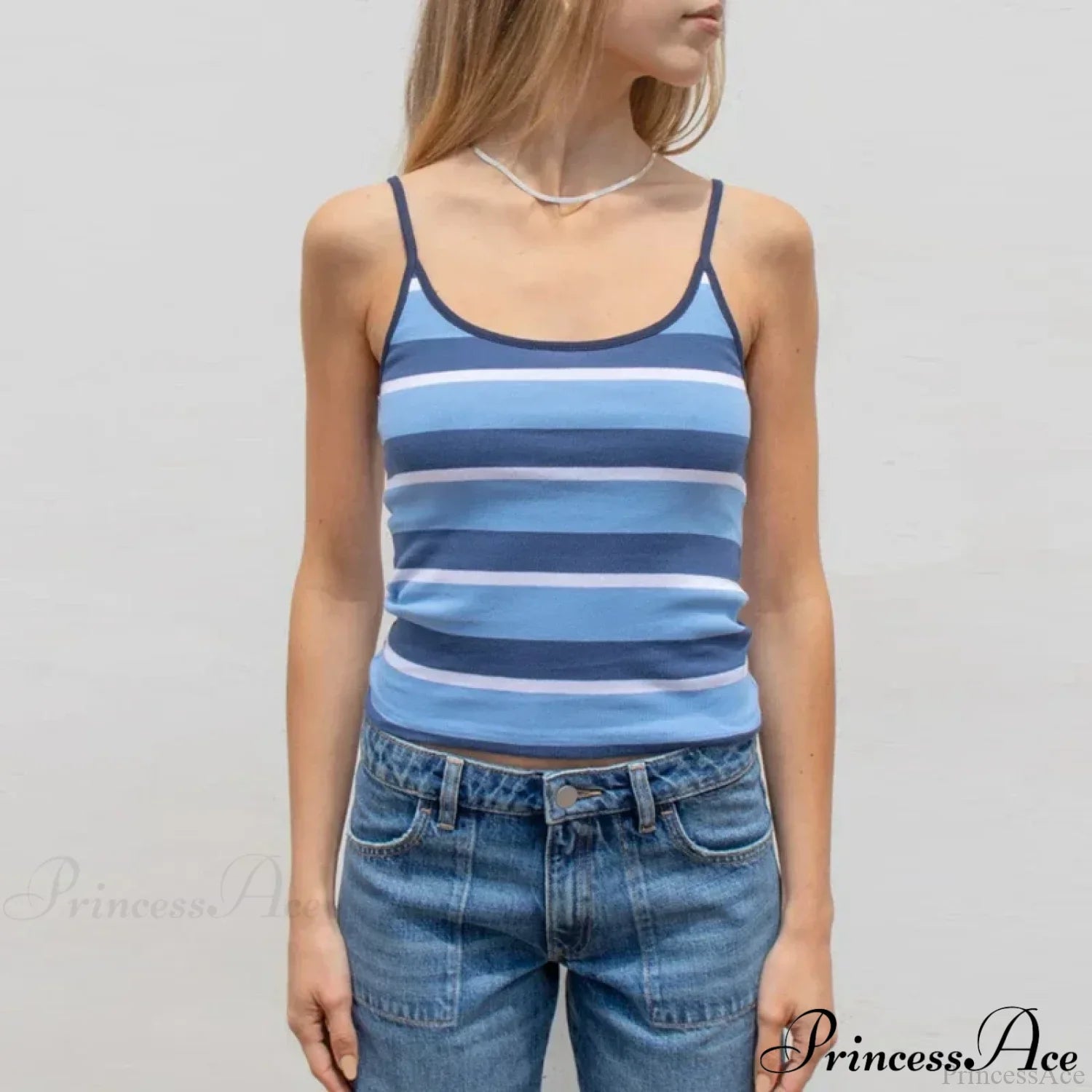 Y2K Cute Contrast Trim Spaghetti Strap Vintage Aesthetic Cottage Crop Top SKY BLUE / S croptop-250126