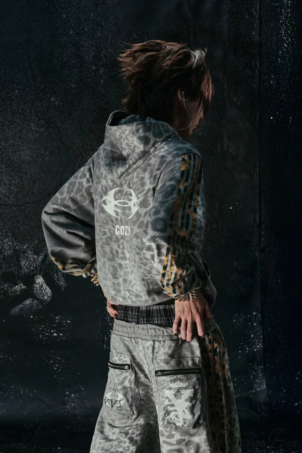 Y2K Leopard Striped Street Zip Hoodie