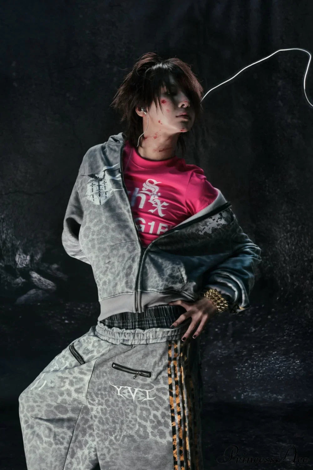 Y2K Leopard Striped Street Zip Hoodie