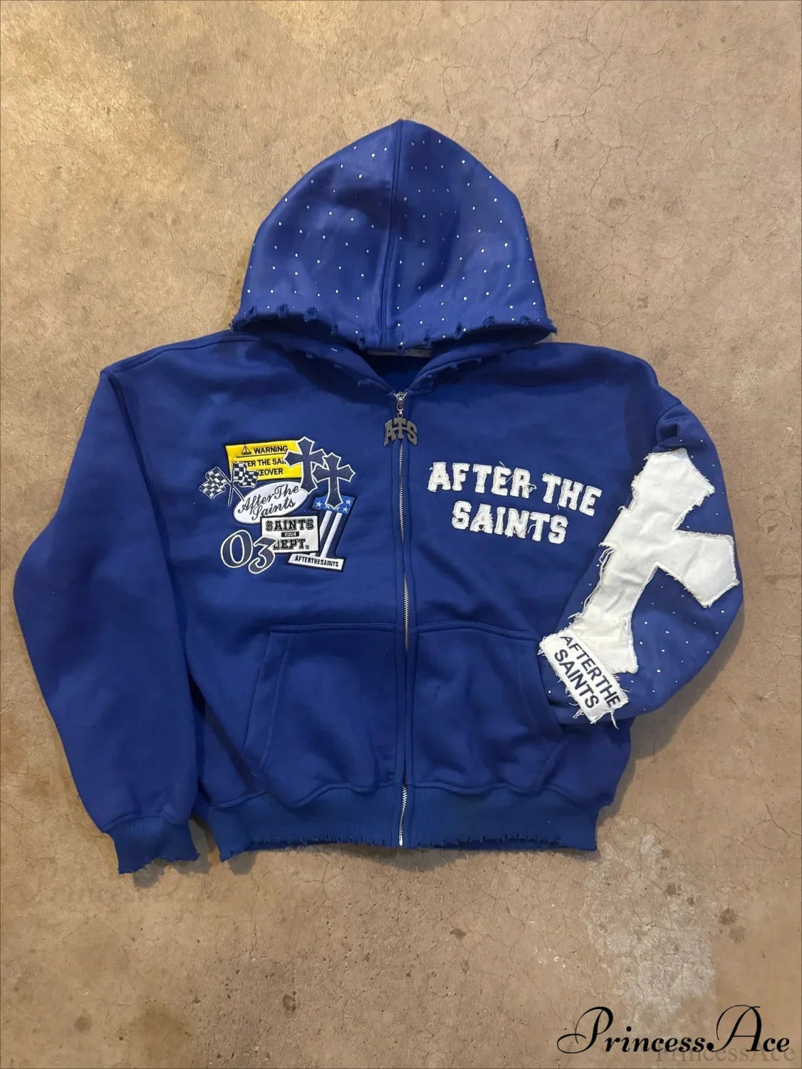 Y2K Letter Print Street Casual Hoodie Dark Blue / XS