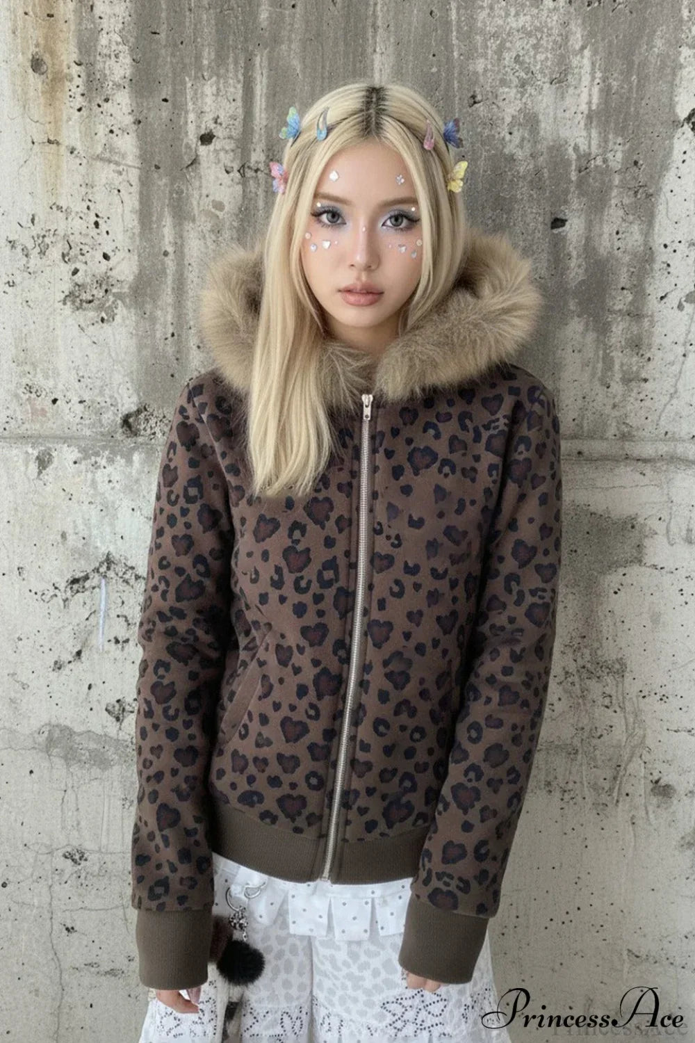 Y2K Leopard Print Fleece Zipper Hoodie 3